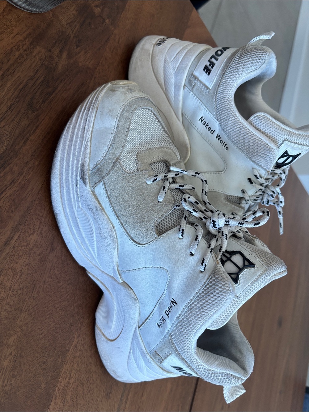 Naked Wolfe White Lace-Up Chunky Sneakers